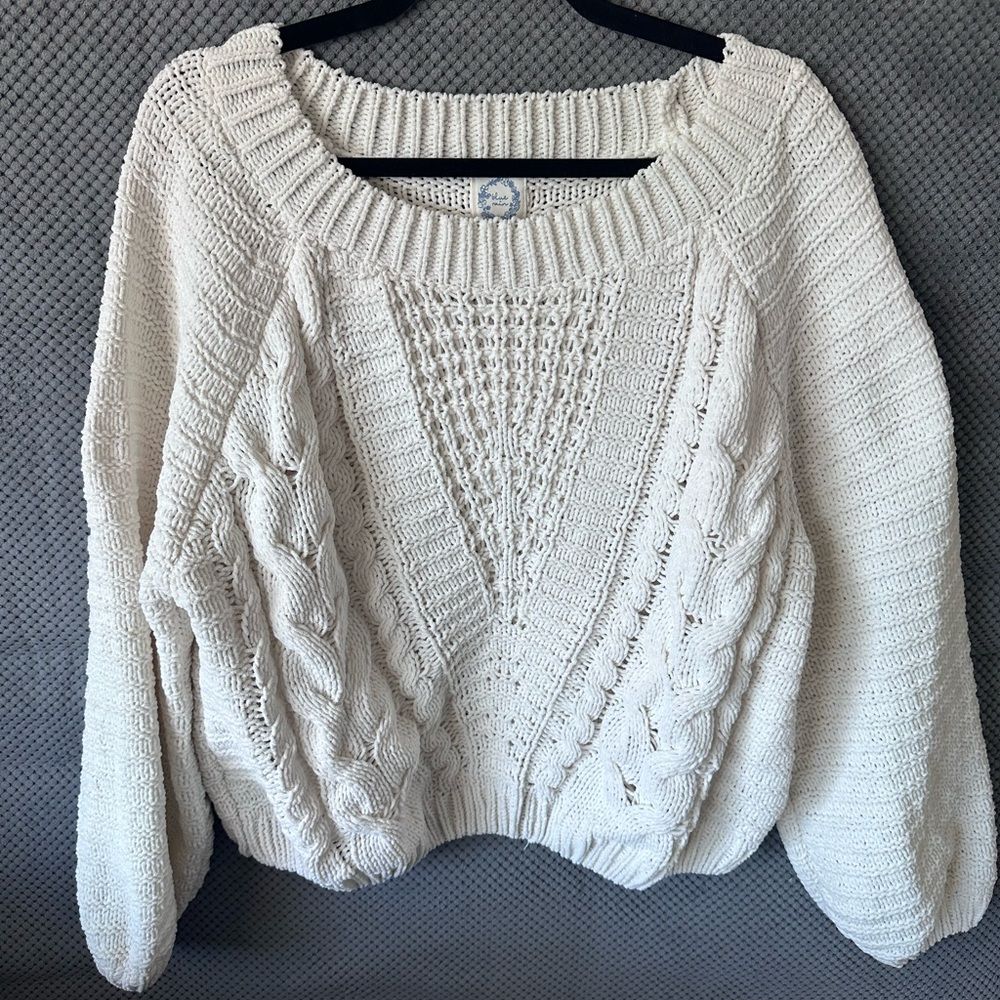 Blue Rain Cream Cable Knit Sweater